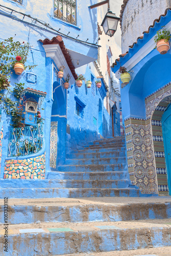 Charming Blue Alleyway in Chefchaouen, Morocco