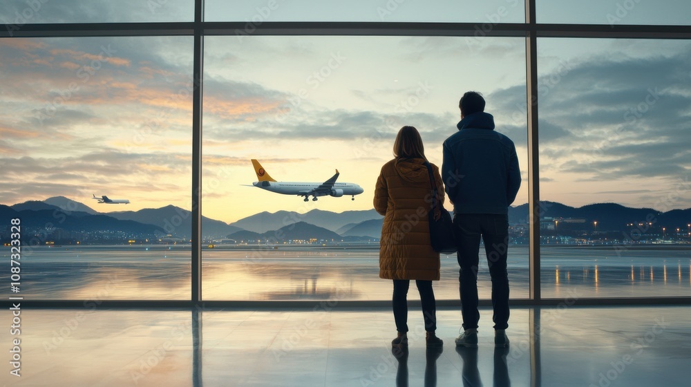 Travelers Watching Airplanes from Airport Window
