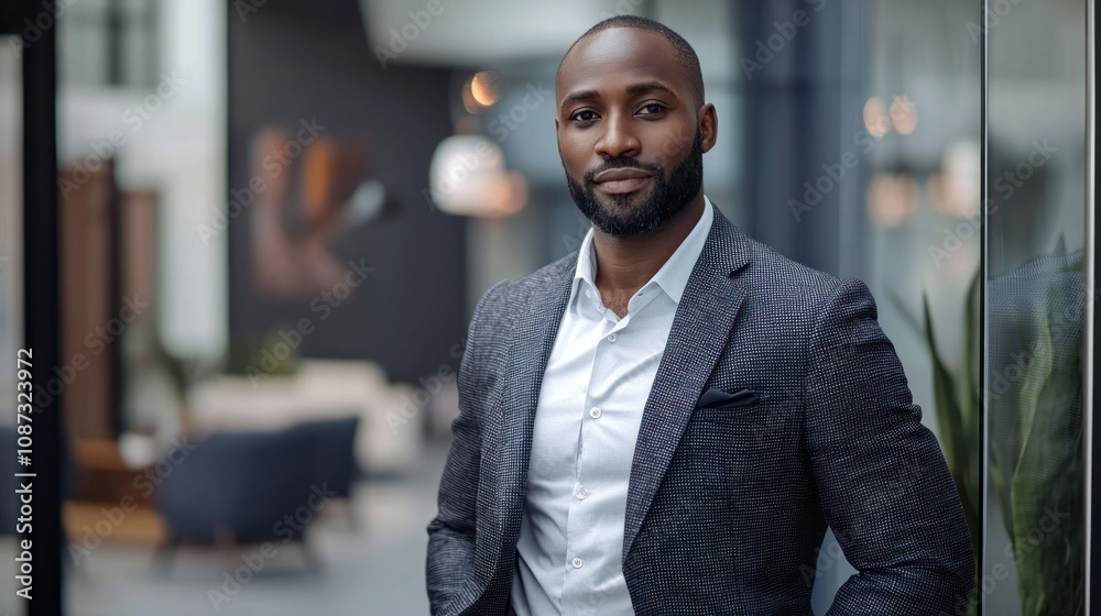 A well-dressed professional confidently posing for a portrait in a modern office, showcasing personal style and attractiveness A well-dressed professional confidently posing for a portrait in a modern office, showcasing personal style and attractiveness