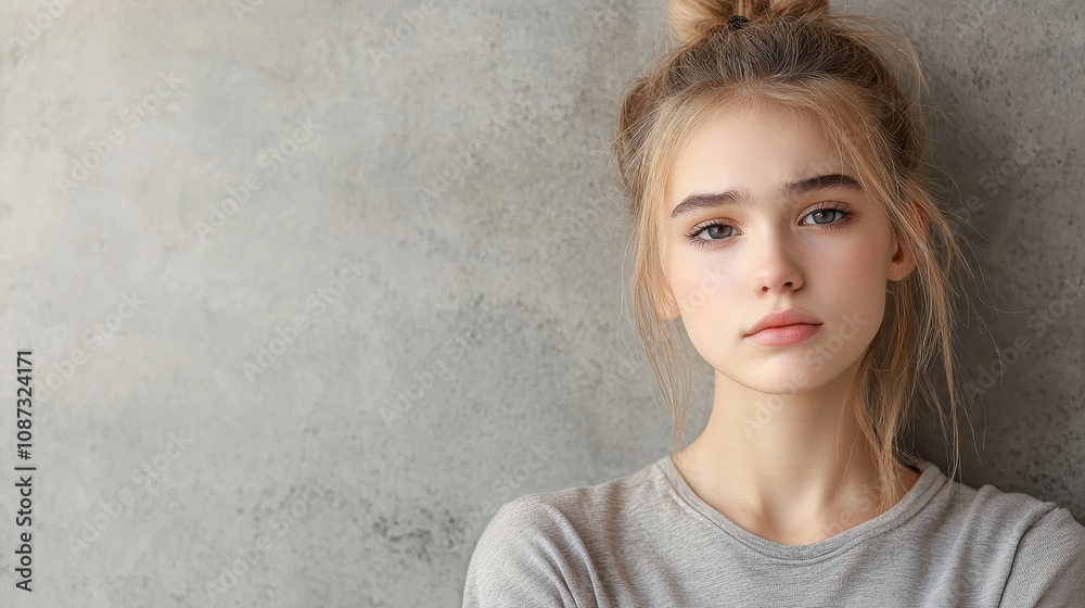 Young Woman with Frown and Narrowed Eyes Young Woman with Frown and Narrowed Eyes