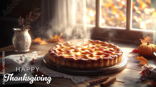 thanksgiving background with delicious pie photo