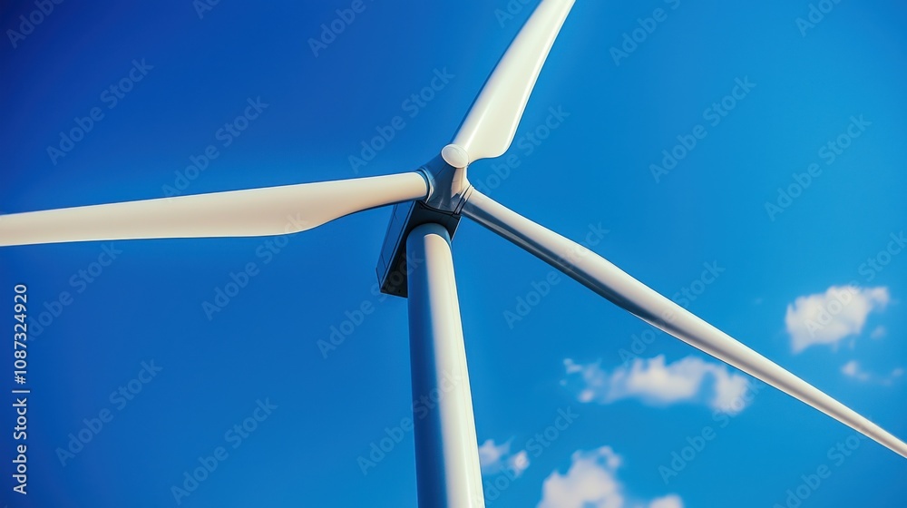 A close-up view of a wind turbine's blades against a clear blue sky, highlighting renewable energy and sustainability. A close-up view of a wind turbine's blades against a clear blue sky, highlighting renewable energy and sustainability.