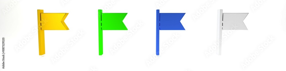 Colorful Flag icon isolated on white background. Location marker symbol. Minimalism concept. 3D render illustration