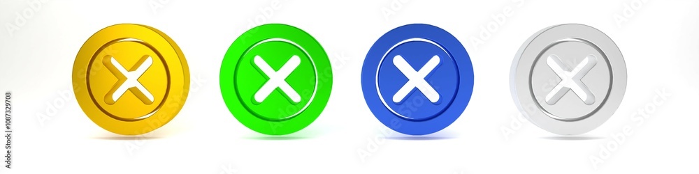 Colorful X Mark, Cross in circle icon isolated on white background. Check cross mark icon. Minimalism concept. 3D render illustration Colorful X Mark, Cross in circle icon isolated on white background. Check cross mark icon. Minimalism concept. 3D render illustration