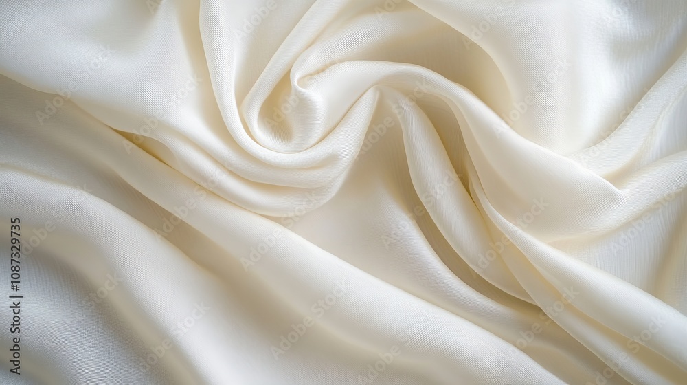 Background of luxurious white silk fabric with a soft texture, ideal for fashion design.