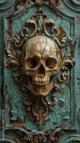 Skull on Ornate Antique Surface