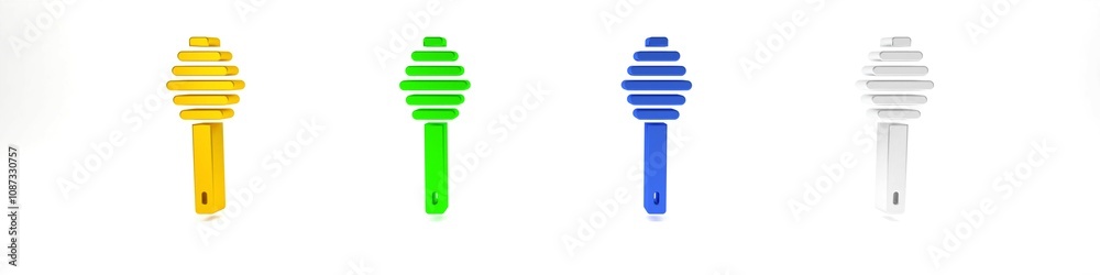 Colorful Honey dipper stick icon isolated on white background. Honey ladle. Minimalism concept. 3D render illustration Colorful Honey dipper stick icon isolated on white background. Honey ladle. Minimalism concept. 3D render illustration