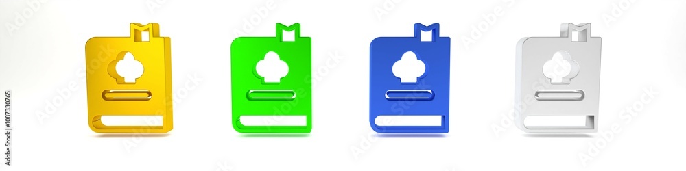 Colorful Cookbook icon isolated on white background. Cooking book icon. Recipe book. Fork and knife icons. Cutlery symbol. Minimalism concept. 3D render illustration Colorful Cookbook icon isolated on white background. Cooking book icon. Recipe book. Fork and knife icons. Cutlery symbol. Minimalism concept. 3D render illustration