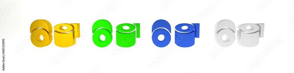 Colorful Toilet paper roll icon isolated on white background. Minimalism concept. 3D render illustration Colorful Toilet paper roll icon isolated on white background. Minimalism concept. 3D render illustration
