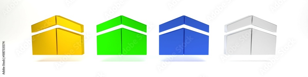 Colorful Kaaba mosque icon isolated on white background. Kaaba hajj Mecca pray pilgrimage Ramadan Islam muslim mosque. Minimalism concept. 3D render illustration Colorful Kaaba mosque icon isolated on white background. Kaaba hajj Mecca pray pilgrimage Ramadan Islam muslim mosque. Minimalism concept. 3D render illustration