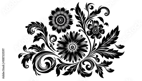 Elegant Black Floral Pattern With Intricate Vintage Design. generator AI