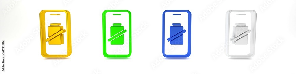Colorful Smartphone battery charge icon isolated on white background. Phone with a low battery charge. Minimalism concept. 3D render illustration Colorful Smartphone battery charge icon isolated on white background. Phone with a low battery charge. Minimalism concept. 3D render illustration