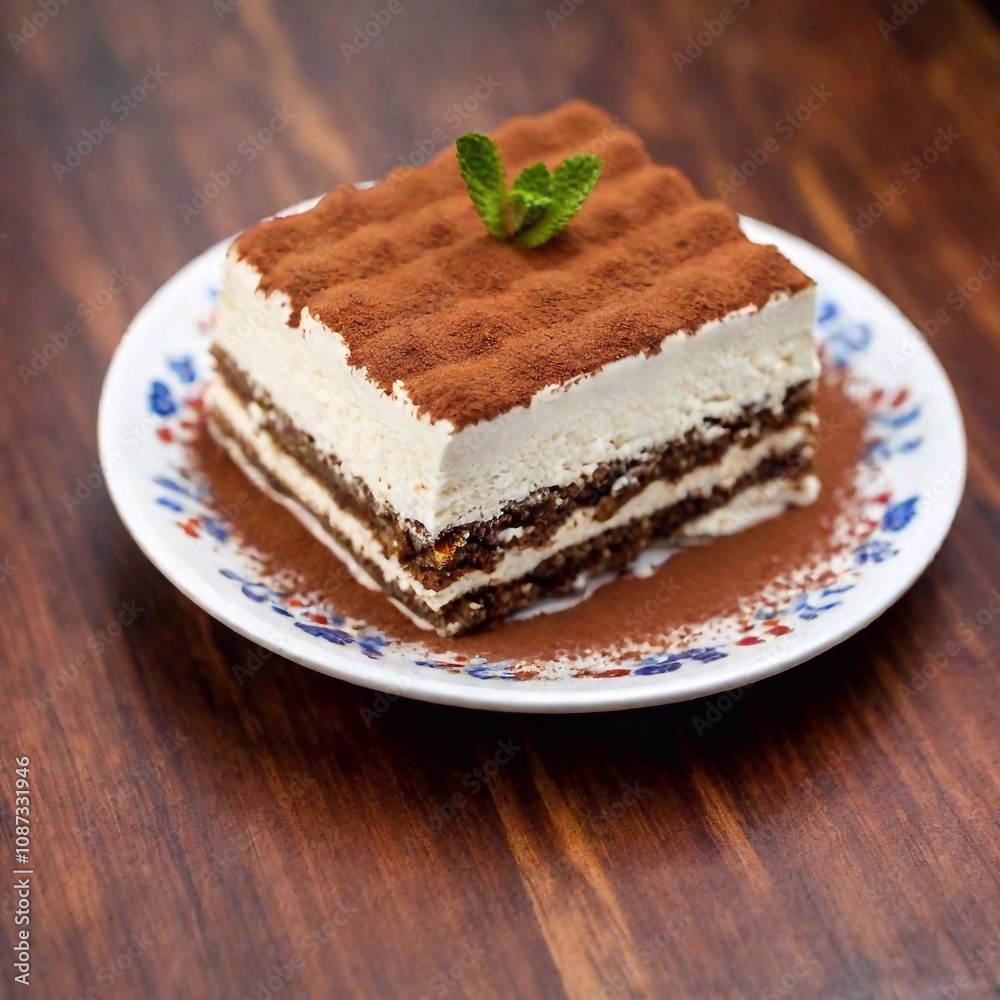 beautifully plated tiramisu, captured from a high angle view 