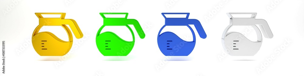 Colorful Coffee pot icon isolated on white background. Minimalism concept. 3D render illustration