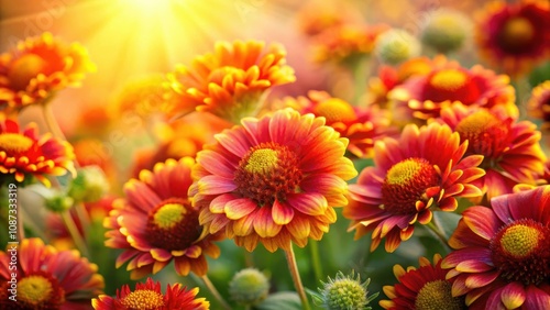 A Sunlit Field of Delicate, Red and Orange Flowers, Bathed in the Warm Glow of a Summer Afternoon