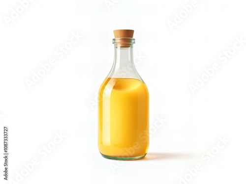 there is a bottle of orange juice on a white surface.