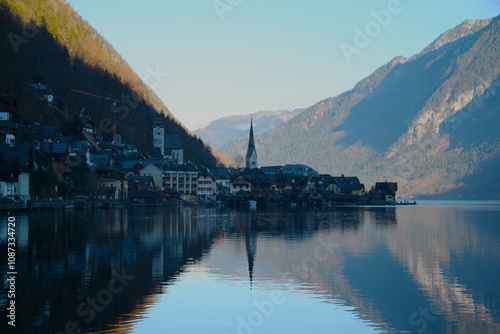 View of the city in the mountains, Hallstatt