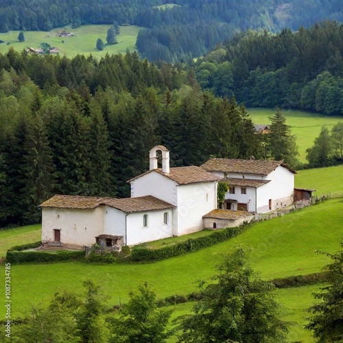 small village with cozy houses on hills 