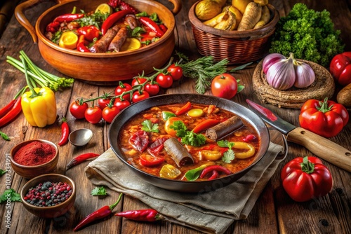 Hungarian Culinary Tradition: A Delightful Dish for Gatherings Featuring Paprika, Fresh Vegetables, and Hearty Flavors