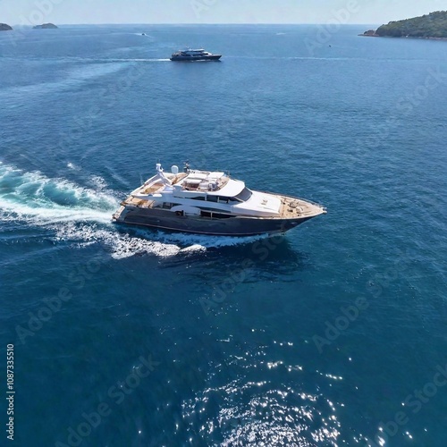 The future of shipping featuring electric boat and sail-powered vessel, highlighting the concept of electric propulsion and wind power.