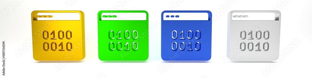 Colorful Binary code icon isolated on white background. Minimalism concept. 3D render illustration Colorful Binary code icon isolated on white background. Minimalism concept. 3D render illustration