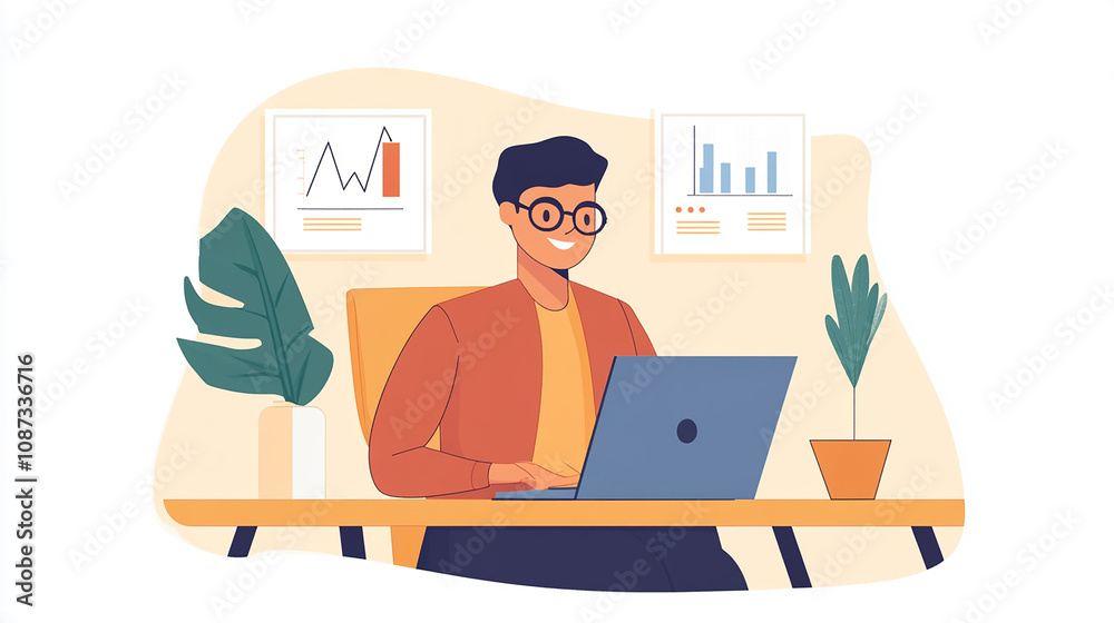 The manager shares a detailed growth graph during a video conference to discuss future expansion plans. The manager shares a detailed growth graph during a video conference to discuss future expansion plans.