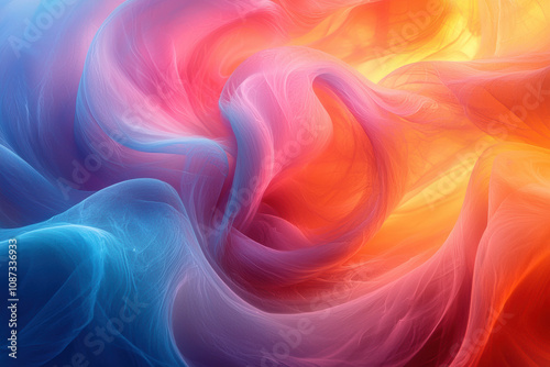 A vibrant abstract swirl of colorful wisps blending from pink to blue, creating a dreamy and ethereal atmosphere.