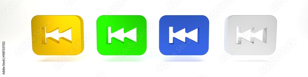 Colorful Rewind button icon isolated on white background. Minimalism concept. 3D render illustration Colorful Rewind button icon isolated on white background. Minimalism concept. 3D render illustration