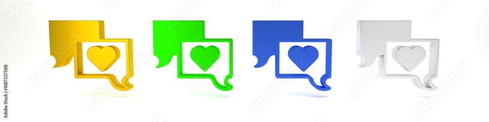 Colorful Speech bubble chat icon isolated on white background. Message icon. Communication or comment chat symbol. Minimalism concept. 3D render illustration Colorful Speech bubble chat icon isolated on white background. Message icon. Communication or comment chat symbol. Minimalism concept. 3D render illustration