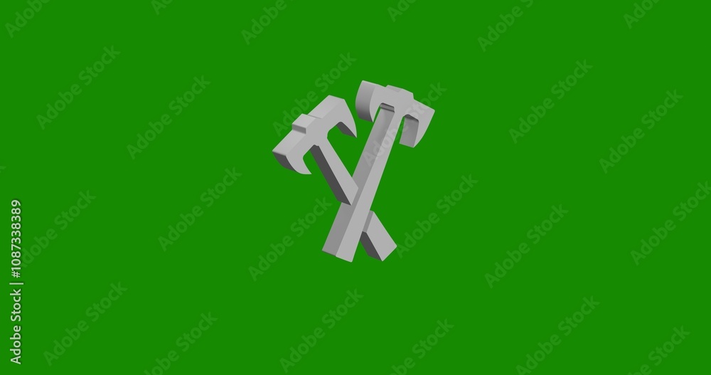 Obraz premium Isolated realistic white crossed axes symbol front view with shadow. 3d illustration on green chroma key background