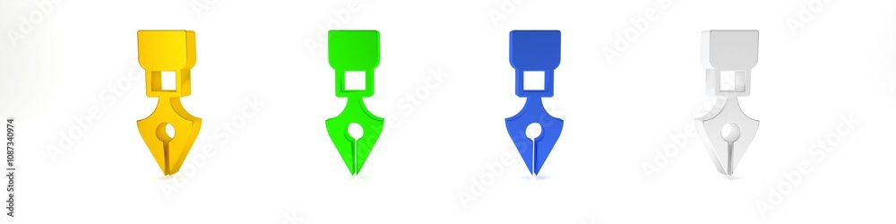 Colorful Fountain pen nib icon isolated on white background. Pen tool sign. Minimalism concept. 3D render illustration Colorful Fountain pen nib icon isolated on white background. Pen tool sign. Minimalism concept. 3D render illustration