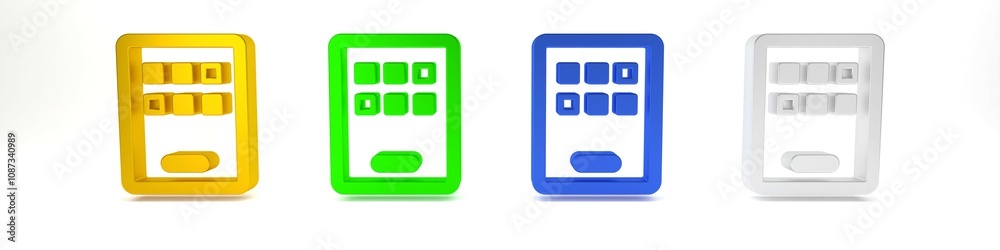 Colorful Graphic tablet icon isolated on white background. Minimalism concept. 3D render illustration Colorful Graphic tablet icon isolated on white background. Minimalism concept. 3D render illustration