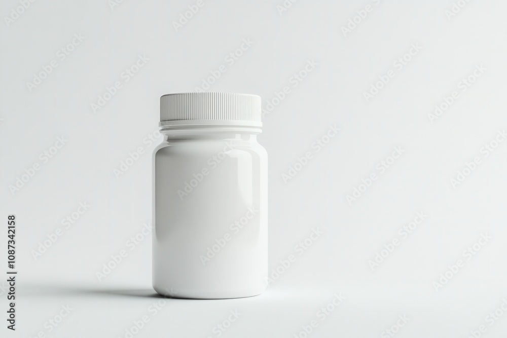 A simple white bottle with a screw-on lid, placed against a clean, light background, suggesting a minimalist and modern design. A simple white bottle with a screw-on lid, placed against a clean, light background, suggesting a minimalist and modern design.