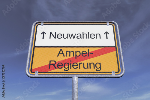 Ortsschild - Ortstafel - Ampelregierung - Neuwahlen - Himmel - Wolken - Deutschland photo