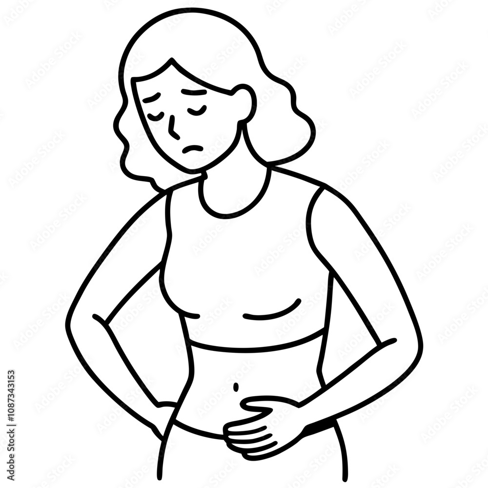 Fototapeta premium unhappy girl painfully presses palm to perineum during menstruation or bladder problems