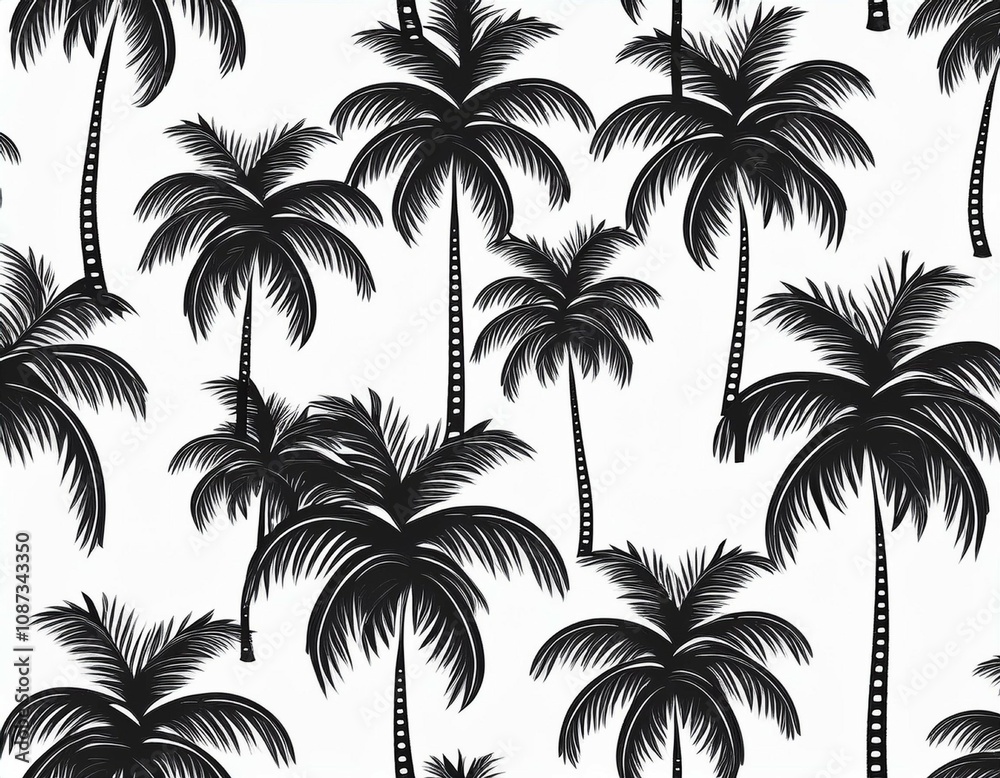 pattern of palm trees in black and white that is seamless on white generative ai pattern of palm trees in black and white that is seamless on white generative ai