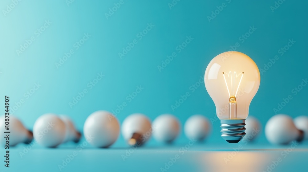 A light bulb brightly lit appears to float above a turquoise surface, set among blurred shapes and forms, symbolizing innovation and modern ideas in art imagery. A light bulb brightly lit appears to float above a turquoise surface, set among blurred shapes and forms, symbolizing innovation and modern ideas in art imagery.