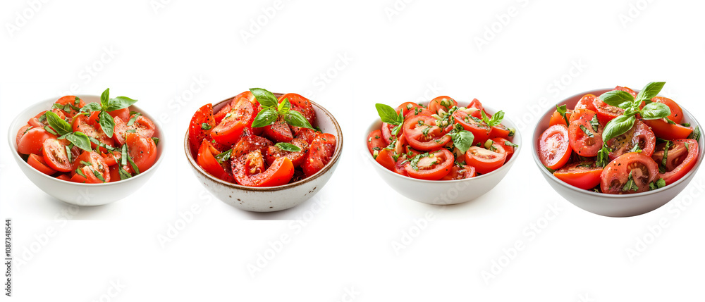 A locked bowl of tomato salad, isolated on a white background A locked bowl of tomato salad, isolated on a white background