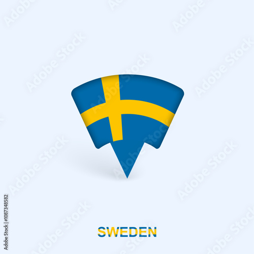 Sweden Flag Map Pointer Design with Shadow.