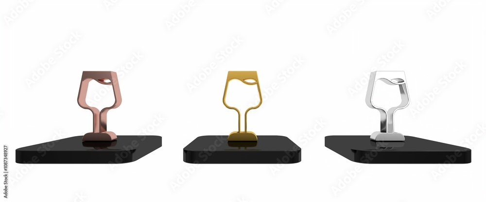 Colorful Wine glass icon isolated on white background. Wineglass sign. Minimalism concept. 3D render illustration