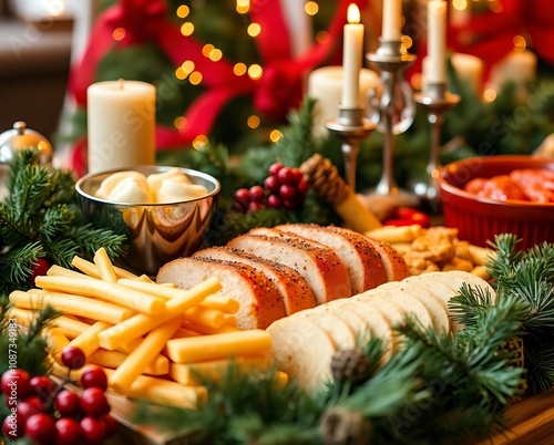 there is a platter of food with bread, cheese, and french fries. photo