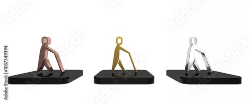 Colorful Blind human holding stick icon isolated on white background. Disabled human with blindness. Minimalism concept. 3D render illustration