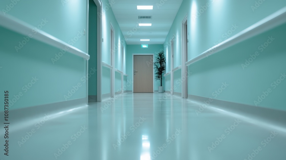 The image captures a modern corridor enhanced by the presence of a green plant, subtly merging nature within an indoor space, offering balance and serenity. The image captures a modern corridor enhanced by the presence of a green plant, subtly merging nature within an indoor space, offering balance and serenity.