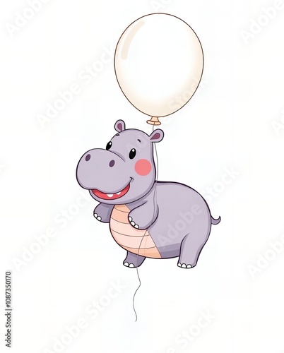 cartoon hippo with a balloon in the shape of a heart. photo