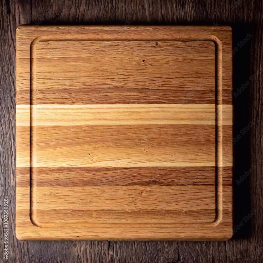 Naklejka premium A detailed photo of a wooden cutting board or countertop, highlighting realistic textures such as grain patterns, scratches, and natural color variations