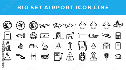 Airport line icon set vector, Airport black color vector icon collections