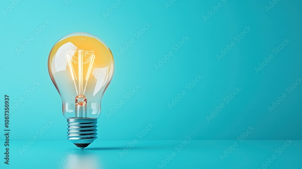A glowing light bulb with a blue backdrop highlighting its translucency and warm filament glow, representing innovation and ideas in modern design context. A glowing light bulb with a blue backdrop highlighting its translucency and warm filament glow, representing innovation and ideas in modern design context.