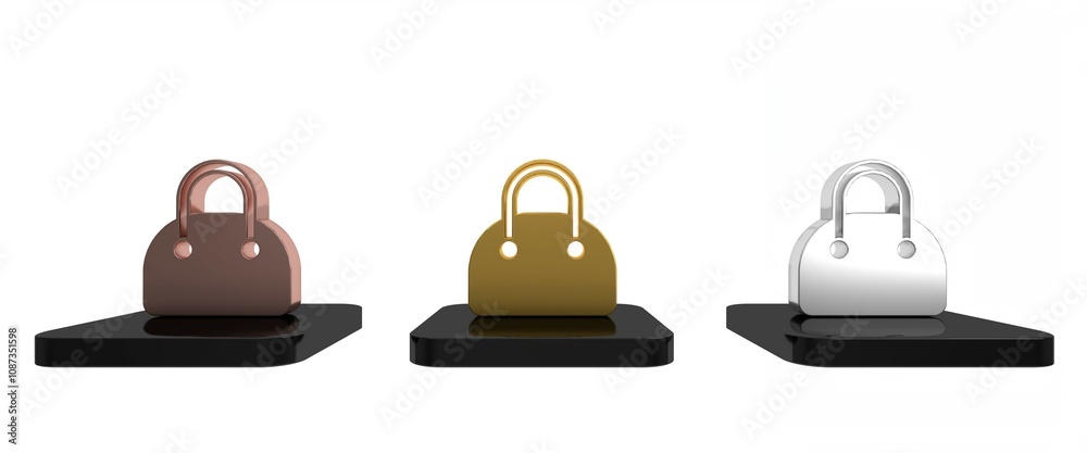 Obraz premium Colorful Handbag icon isolated on white background. Female handbag sign. Glamour casual baggage symbol. Minimalism concept. 3D render illustration