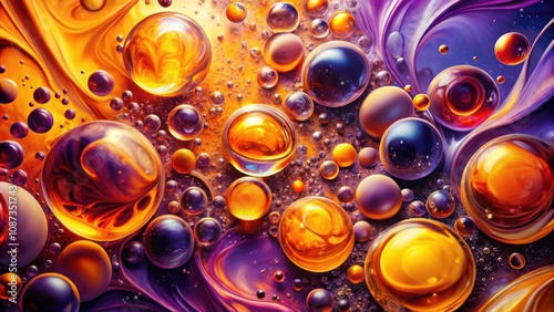 A cosmic dance of orbs, swirling in vibrant hues of orange and purple, a mesmerizing abstract expression of the universe's beauty