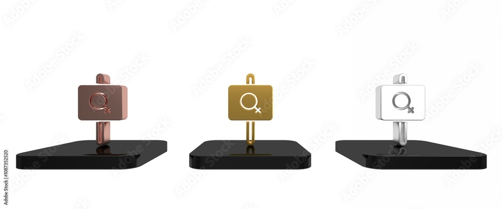 Colorful Female movement, feminist activist with banner and placards icon isolated on white background. Feminist rights movement, feminism sisterhood. Minimalism concept. 3D render illustration Colorful Female movement, feminist activist with banner and placards icon isolated on white background. Feminist rights movement, feminism sisterhood. Minimalism concept. 3D render illustration